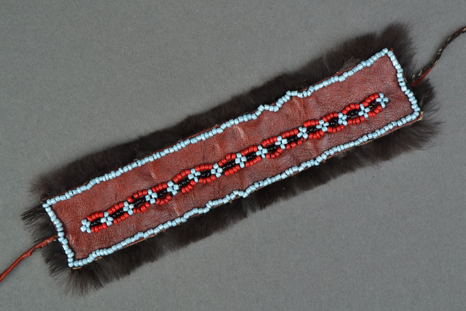 Genuine leather and fur bracelet in ethnic style Yakutia photo 1