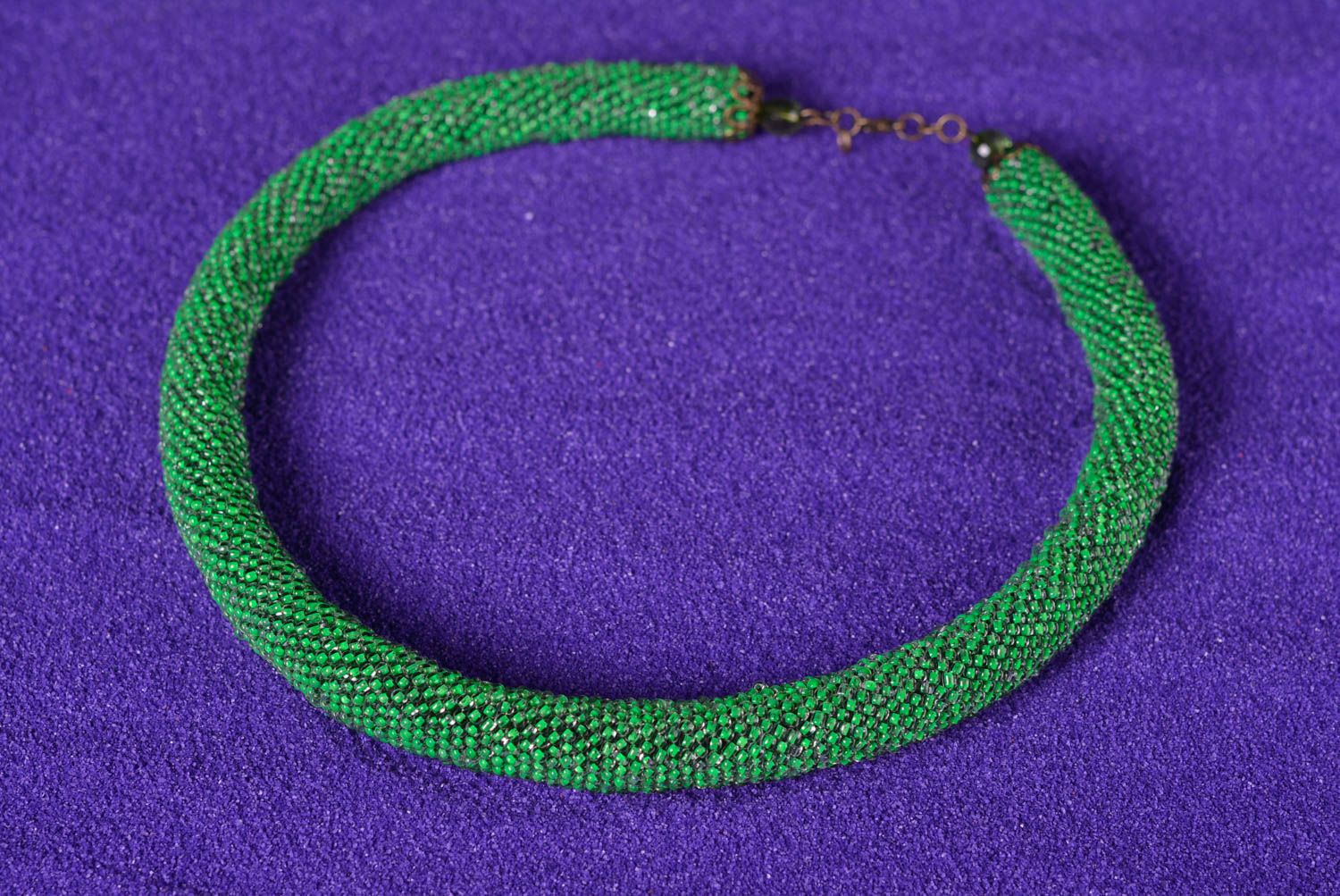 Handmade cord necklace bead cord necklace beautiful tight green beaded necklace photo 1