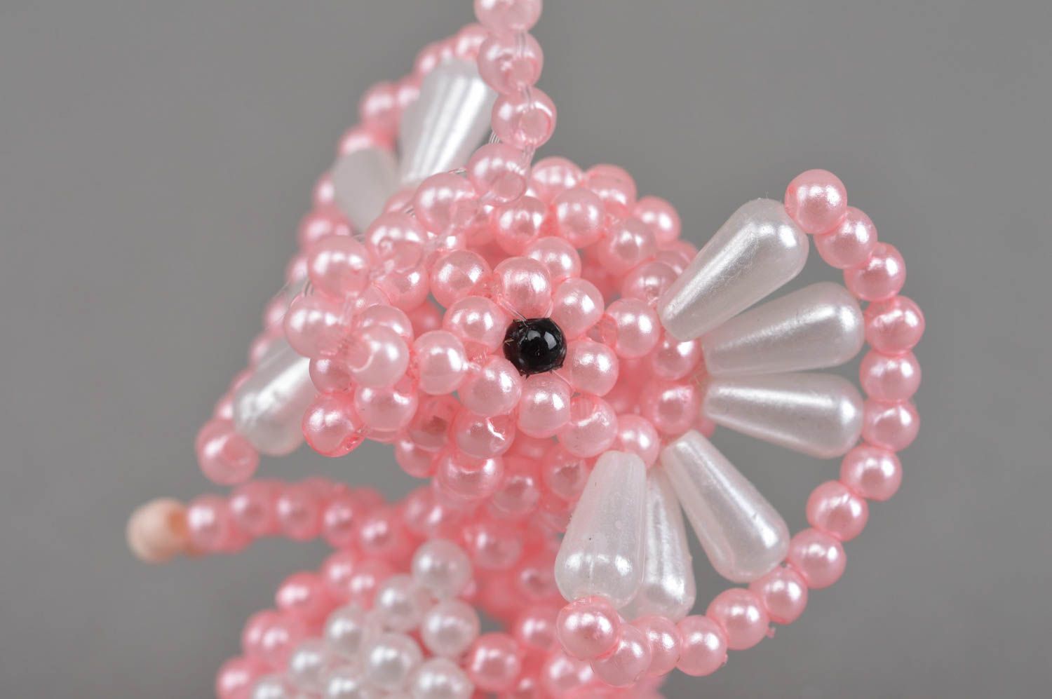 Small homemade collectible handmade beaded statuette of pink elephant for decor photo 5