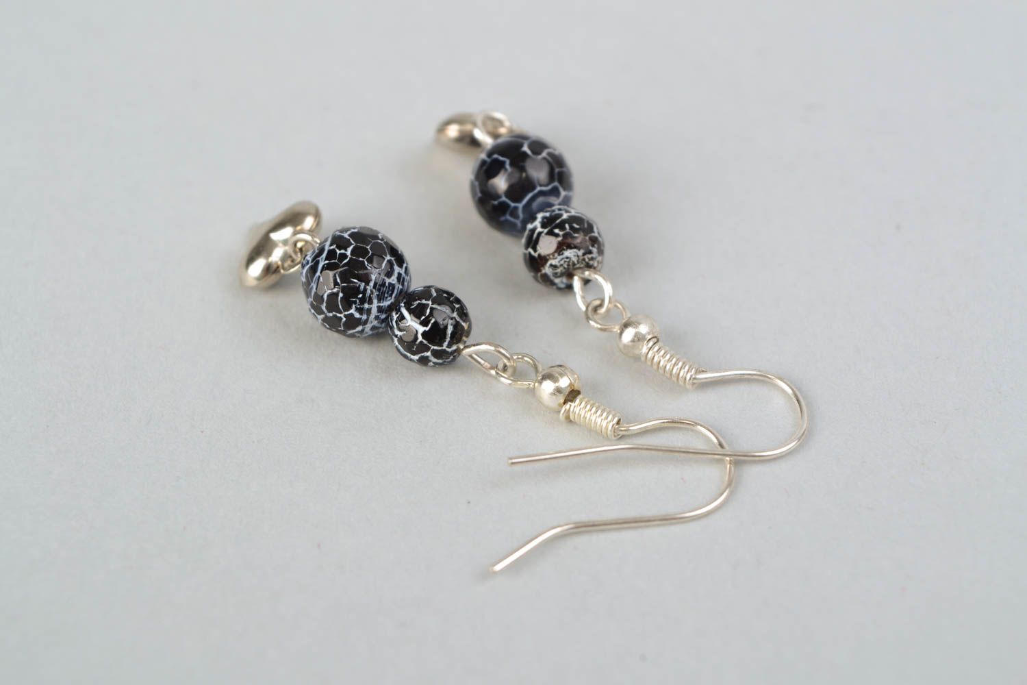 Metal earrings with agate Veins of Dragon photo 4