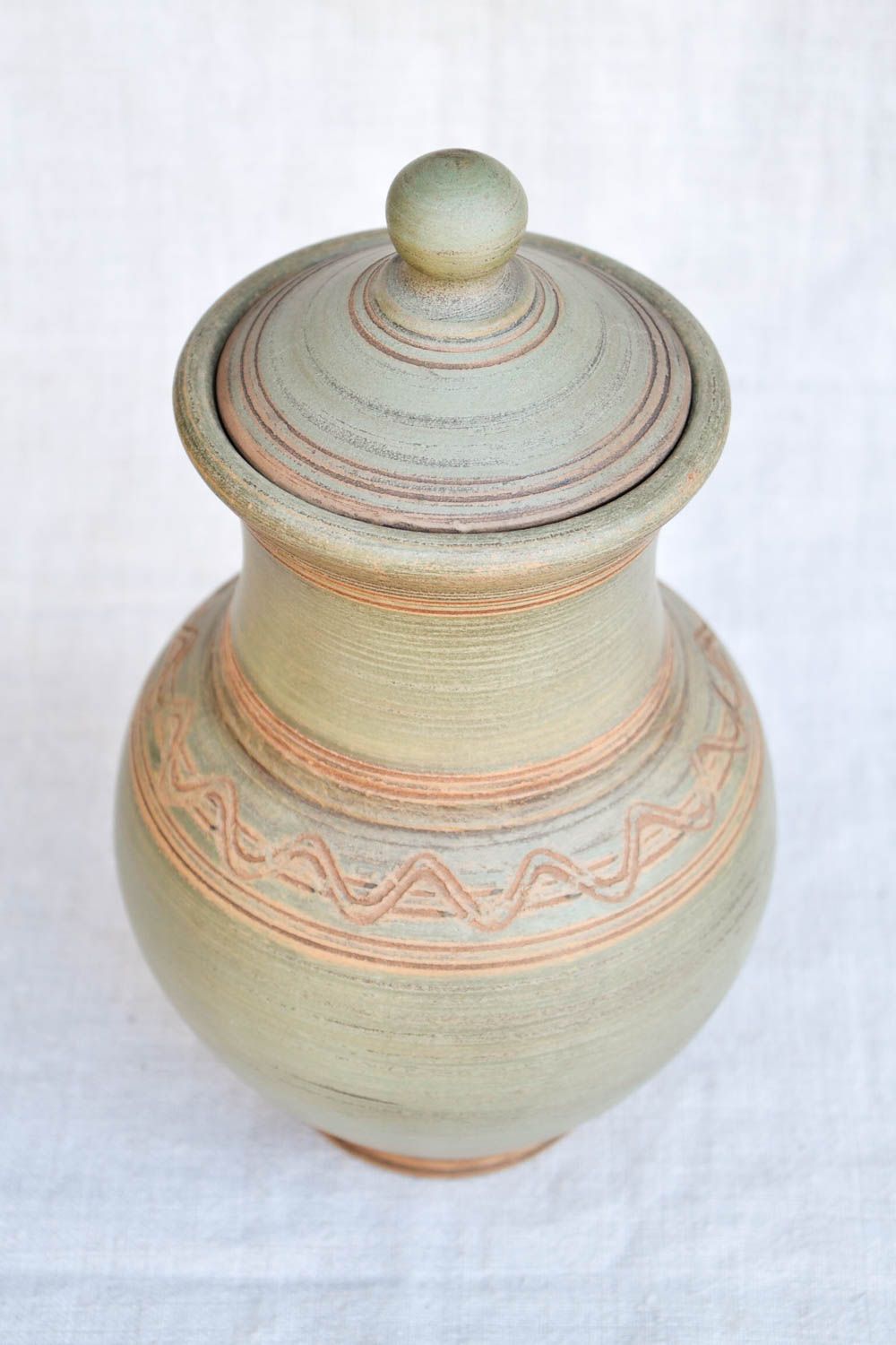 Handmade Keramik Krug mit Deckel gemustert Öko Geschirr Küchen Zubehör schön foto 4