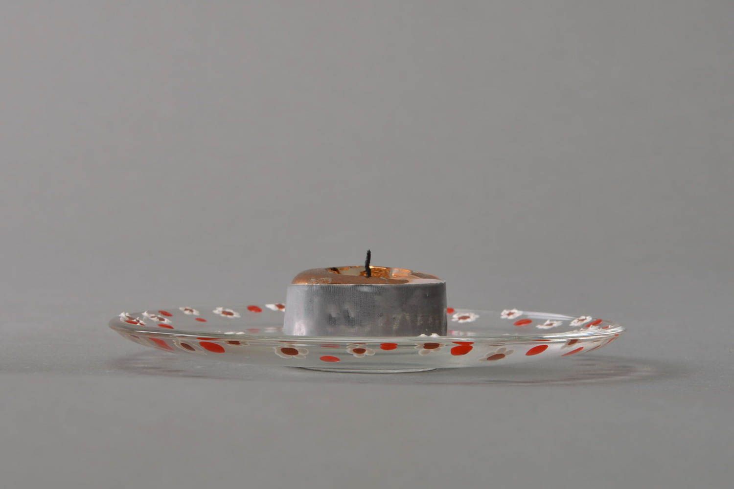 Стеклянное блюдце под свечу прозрачный расписной подсвечник ручной работы Роса фото 4