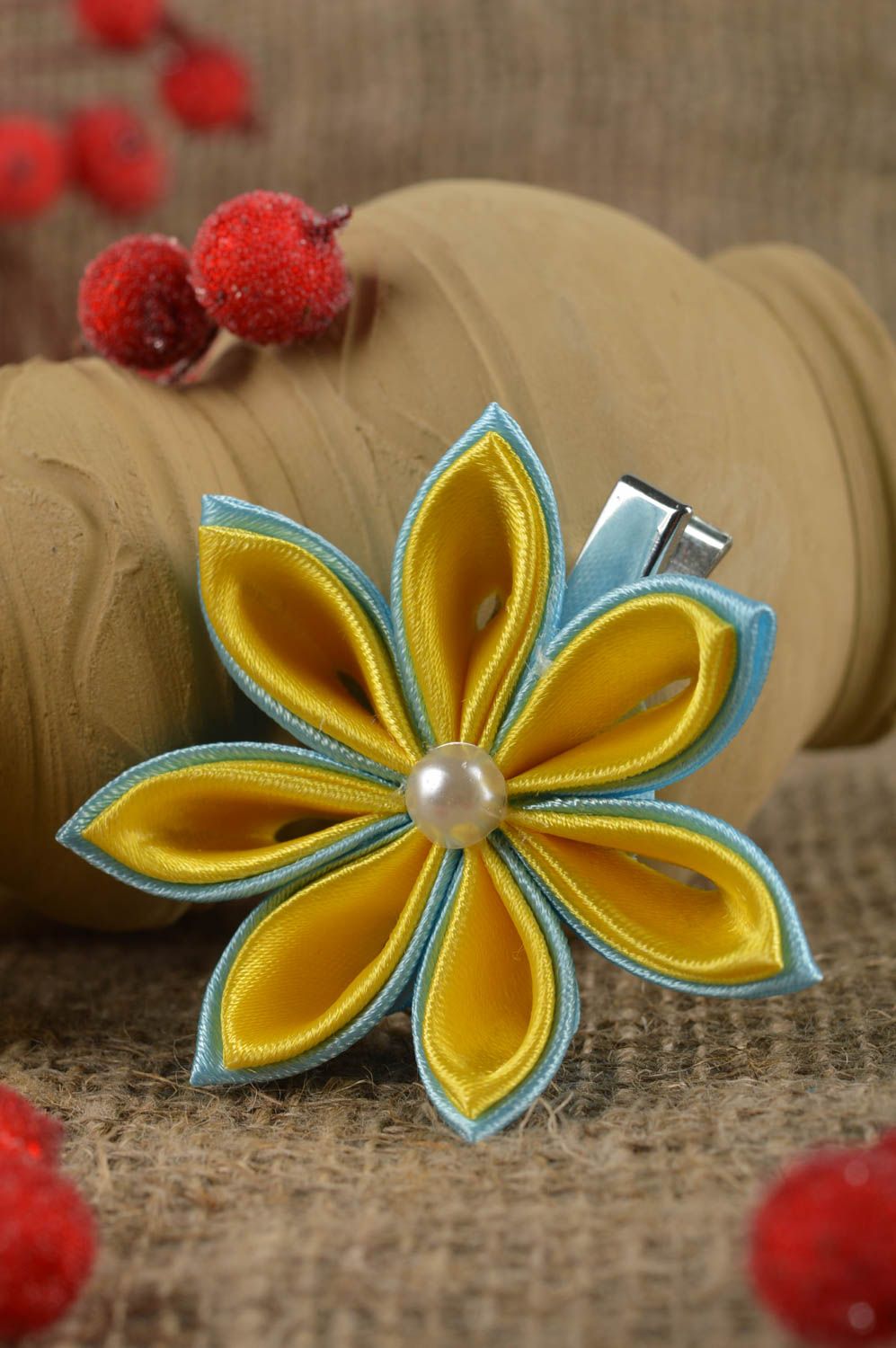 Beautiful handmade textile flower barrette hair clip accessories for kids photo 1