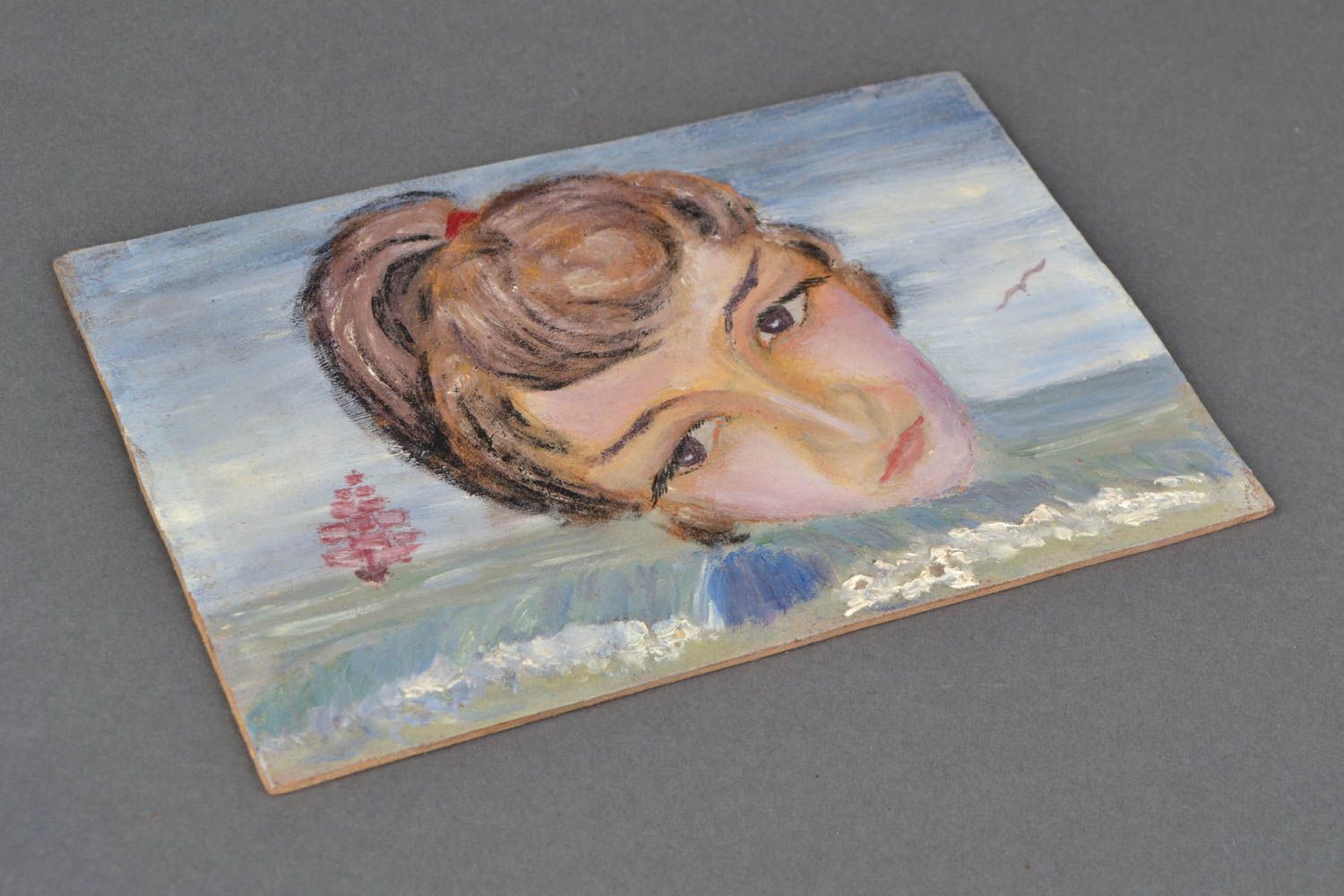 Tableau à l'huile fait main original avec portrait de fille décoration au mur photo 4