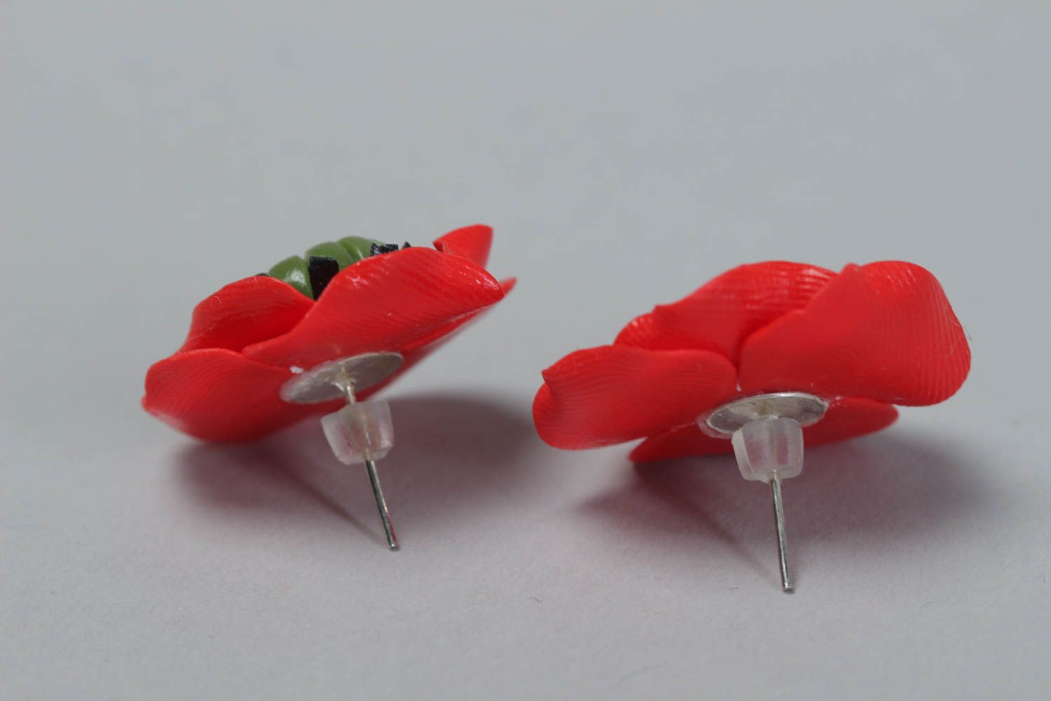 Handmade stud earrings accessories made of polymer clay massive jewelry photo 3