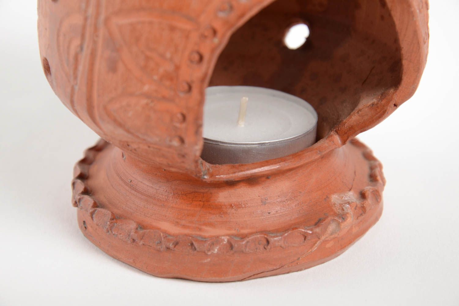 Candeliere in ceramica fatto a mano candelaio dipinto portacandele di argilla
 foto 5