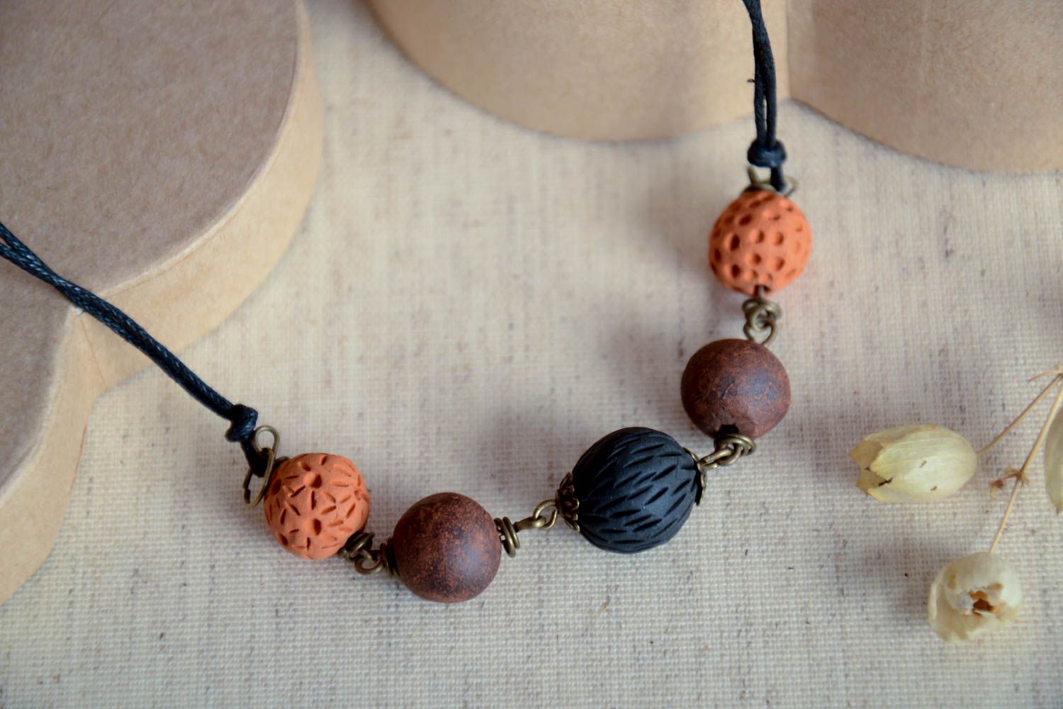 Handmade necklace ceramic jewelry clay accessories clay beaded necklace photo 1
