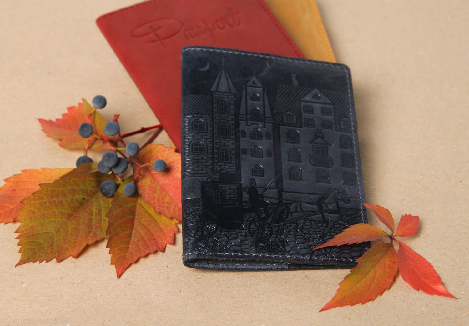 Handmade leather cover for documents international passport cover gift ideas photo 1