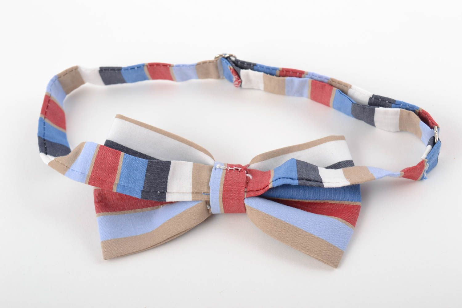 Unusual handmade striped cotton fabric bow tie unisex accessory photo 3