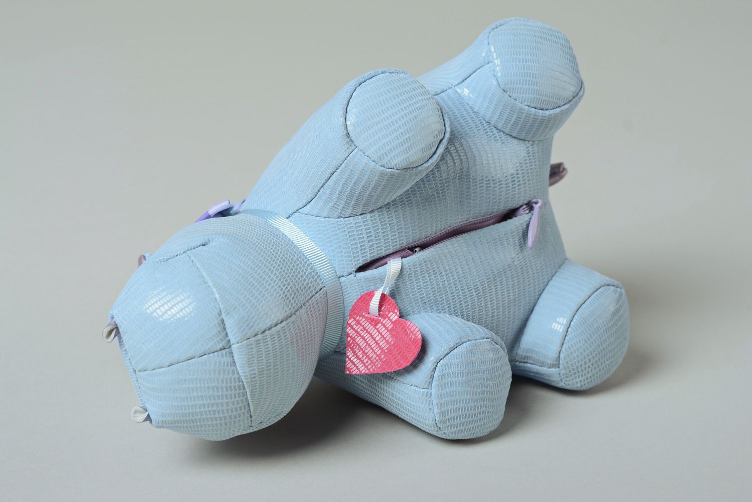 Blue leather interior toy hippo with zipper photo 5
