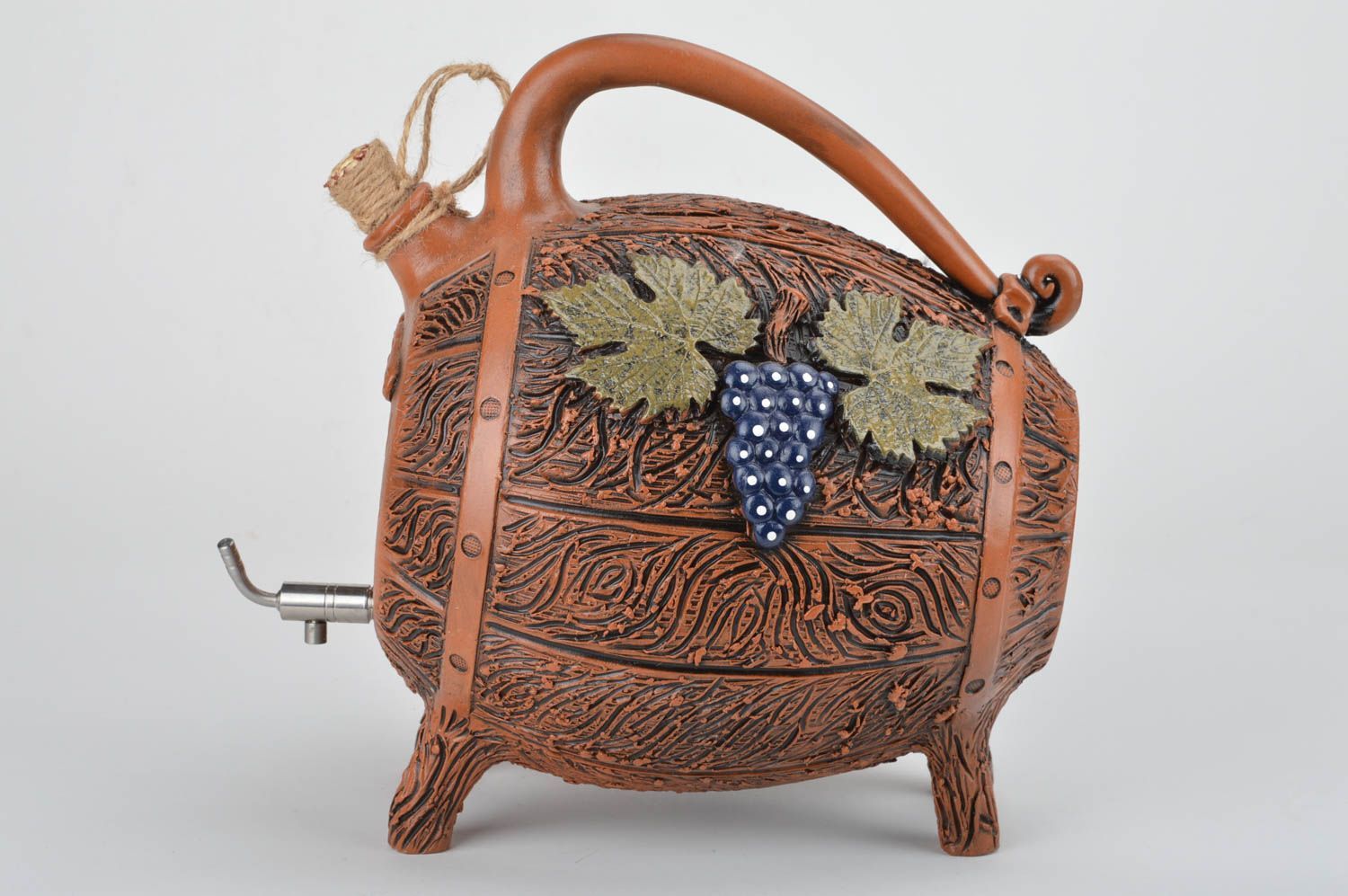 Handmade decorative designer ceramic wine barrel with tap for 4 l photo 2