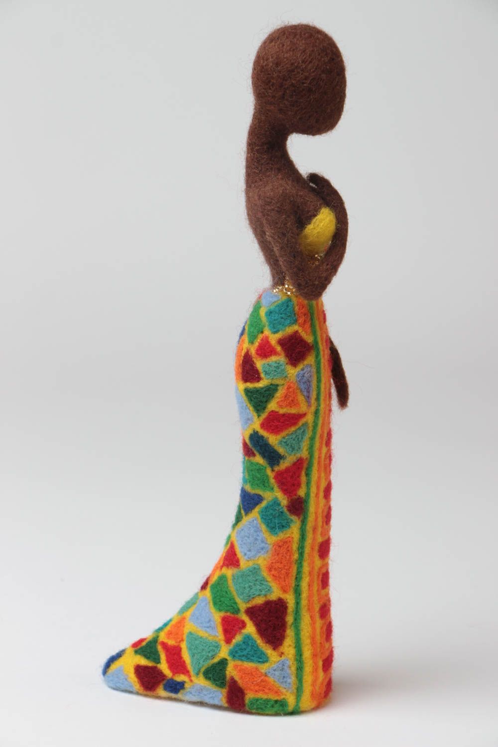 Handmade small beautiful felted wool statuette of African woman home decor photo 2