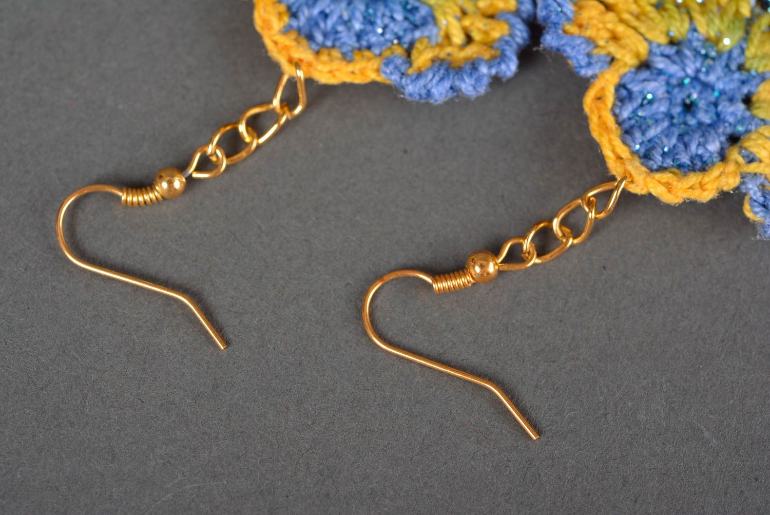 Handmade crocheted earrings long earrings with charms crochet accessory  photo 5