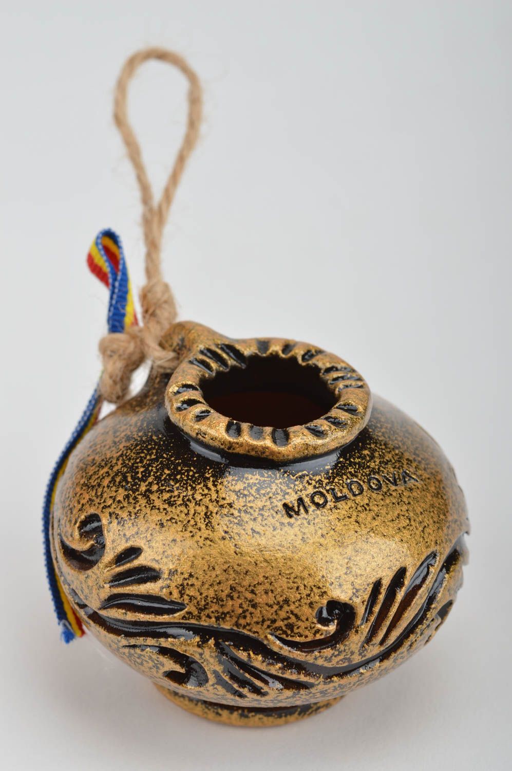 Handmade small pendant in shape of decanter designer souvenir made of clay photo 5
