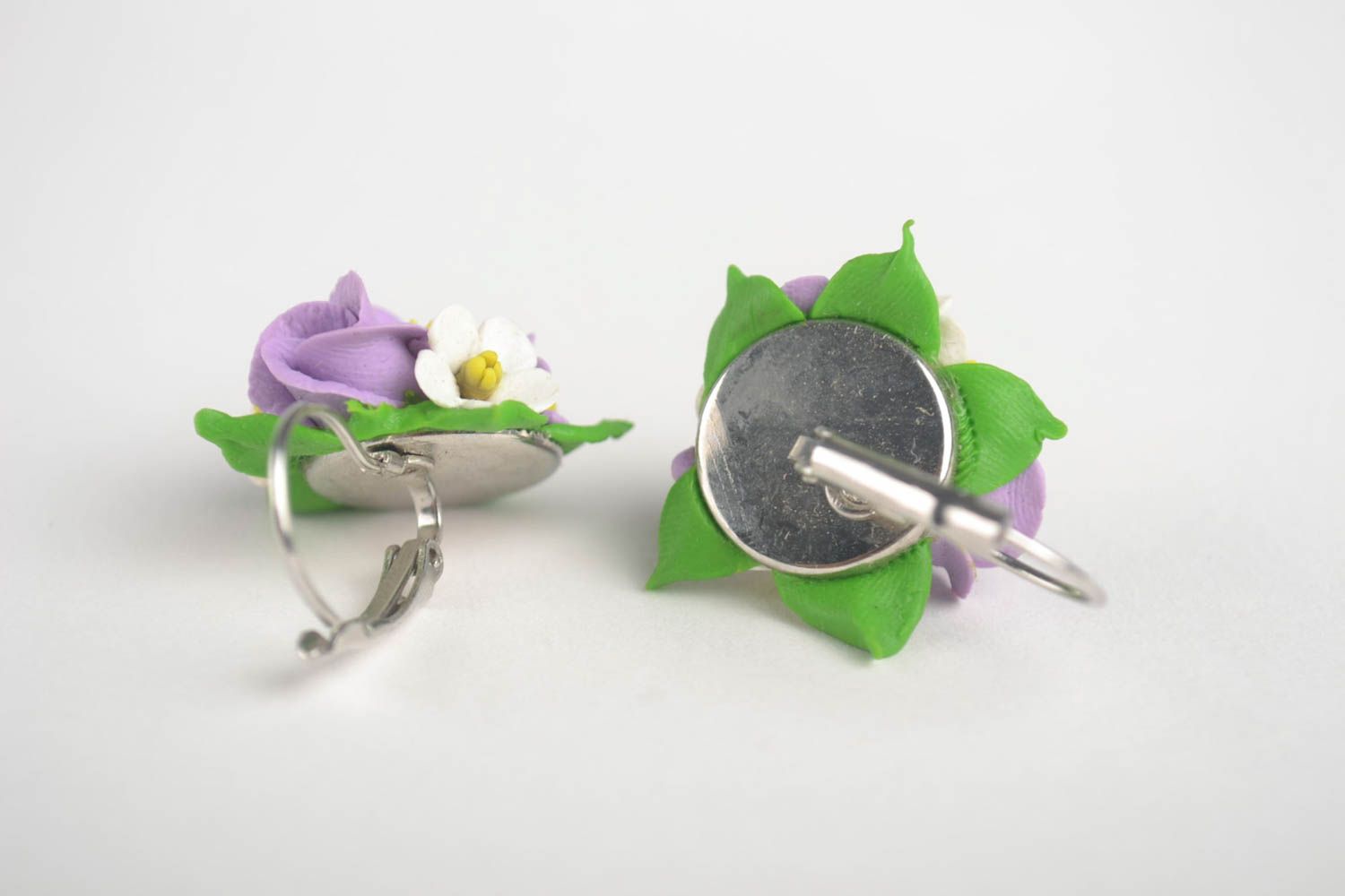 Handmade Blumen Ohrringe Designer Schmuck Accessoires für Frauen violett foto 2