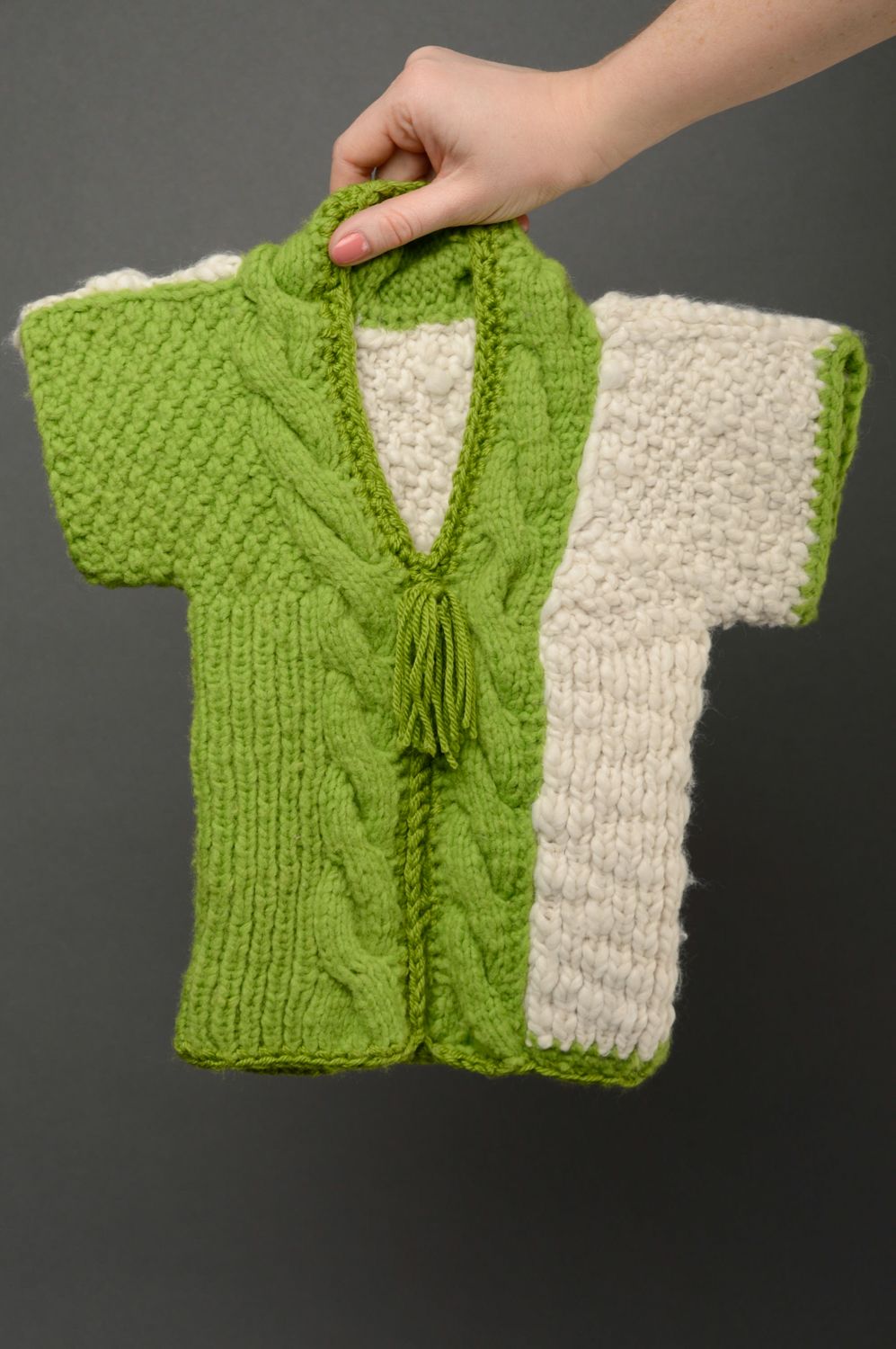 Gilet tricoté en laine pour enfant Vert photo 3