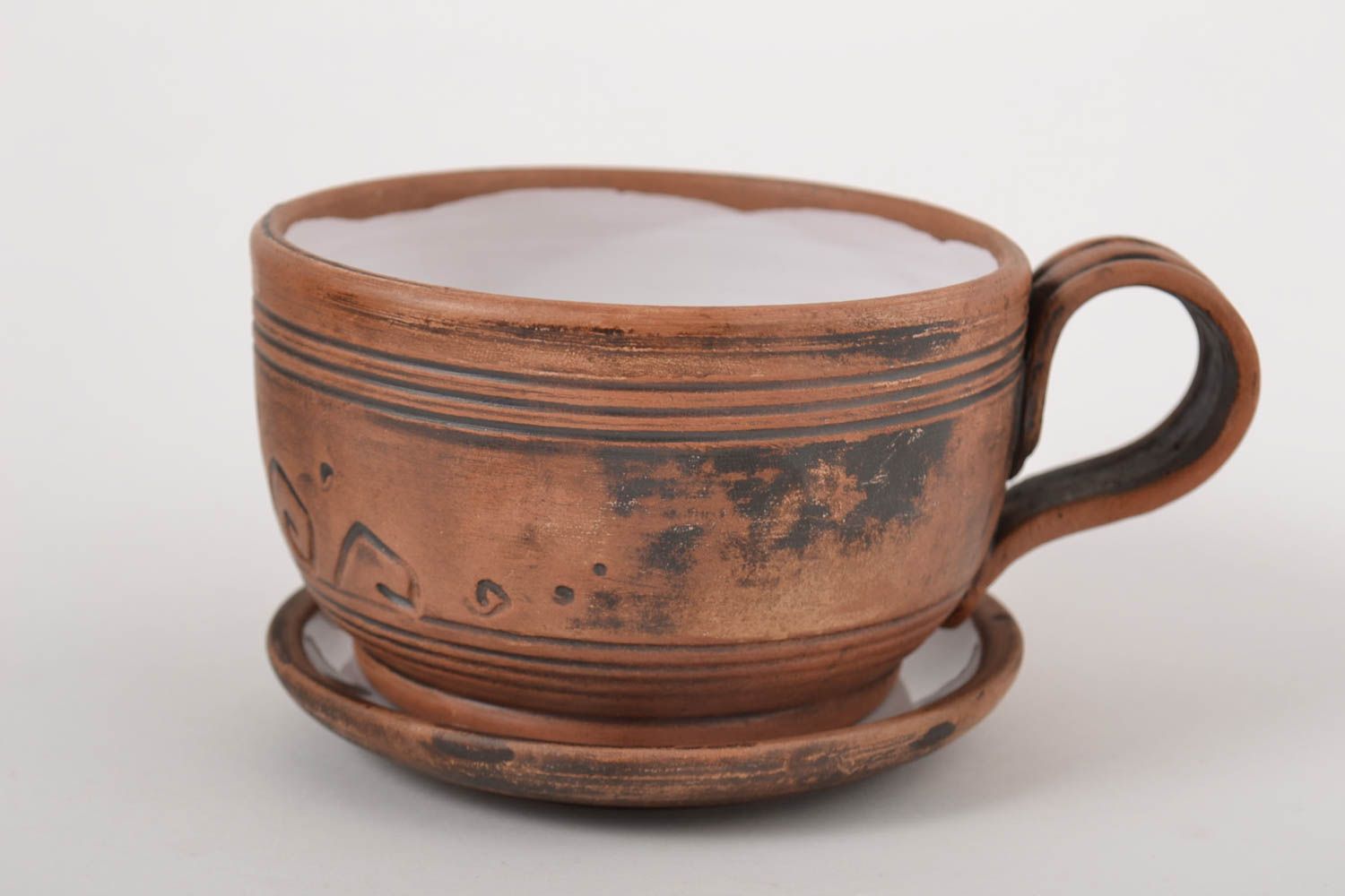 Tasse und Untertasse Ton Geschirr schönes handgemachtes Geschirr Keramik Tasse  foto 7