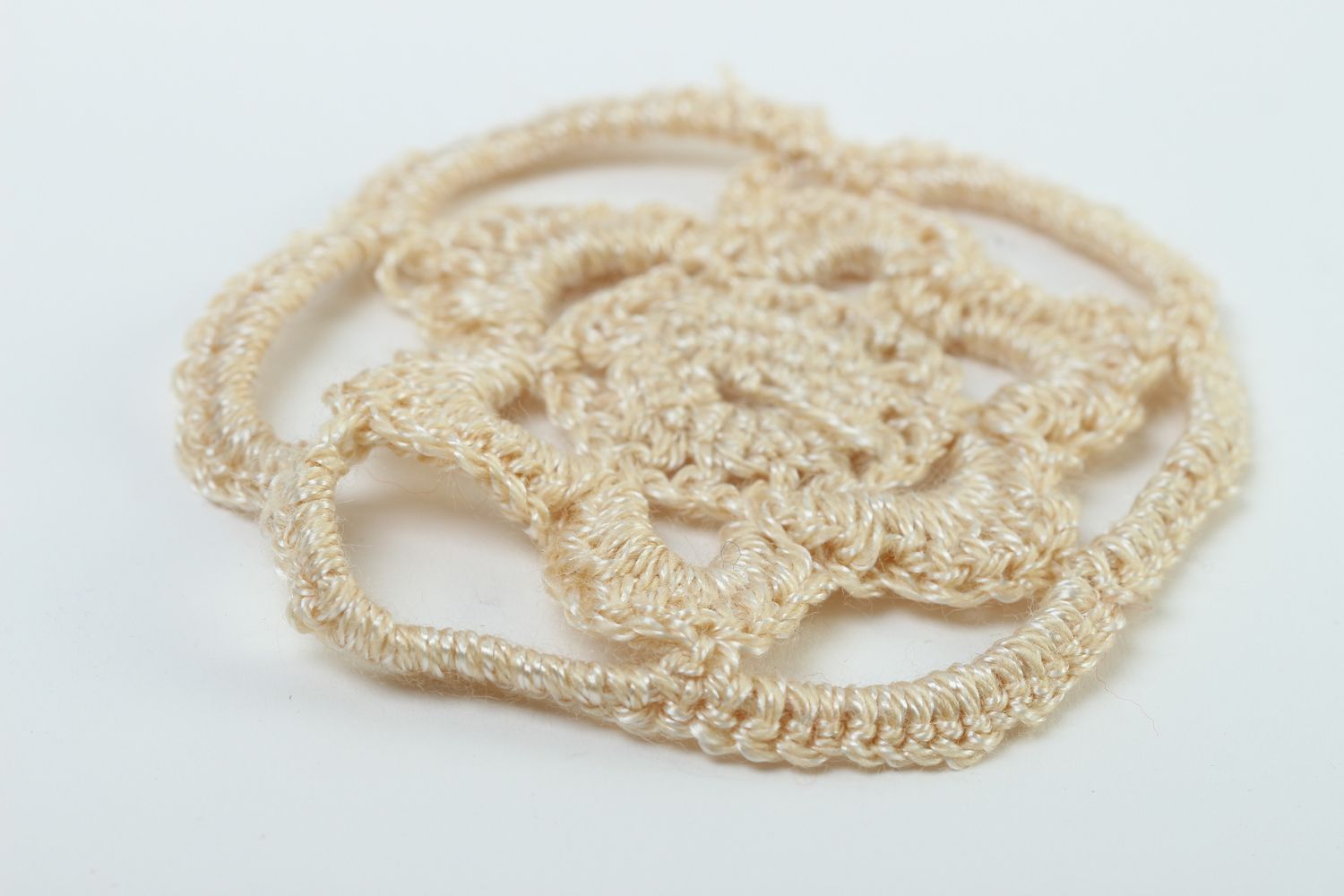 Fleur en tricot faite main Fourniture bijoux beige en coton Loisirs créatifs photo 3
