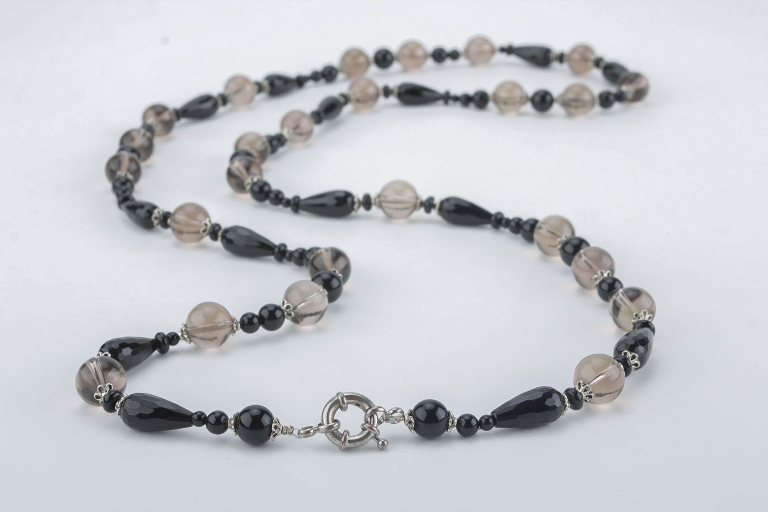 Necklace with natural stones in gray color palette photo 2