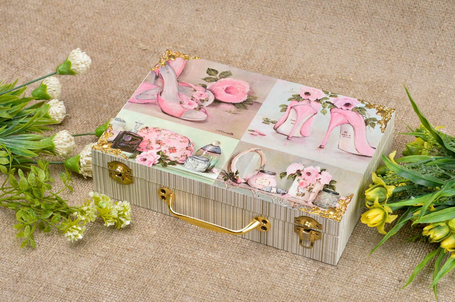 Valise décorative faite main Boîte de rangement en contreplaqué Déco maison photo 1