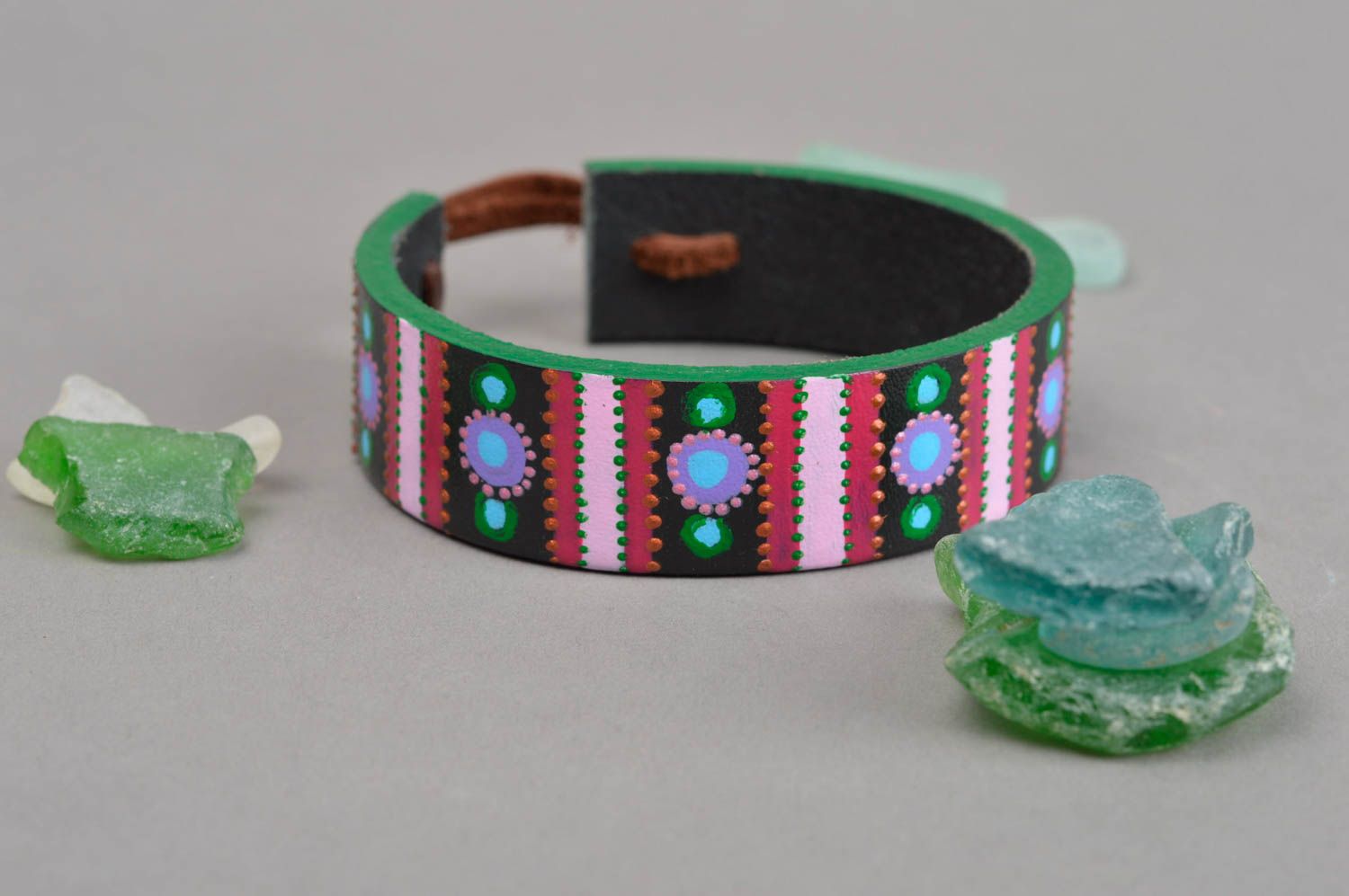 Leather jewelry painted bracelet acrylic painting jewelry leather accessories photo 1