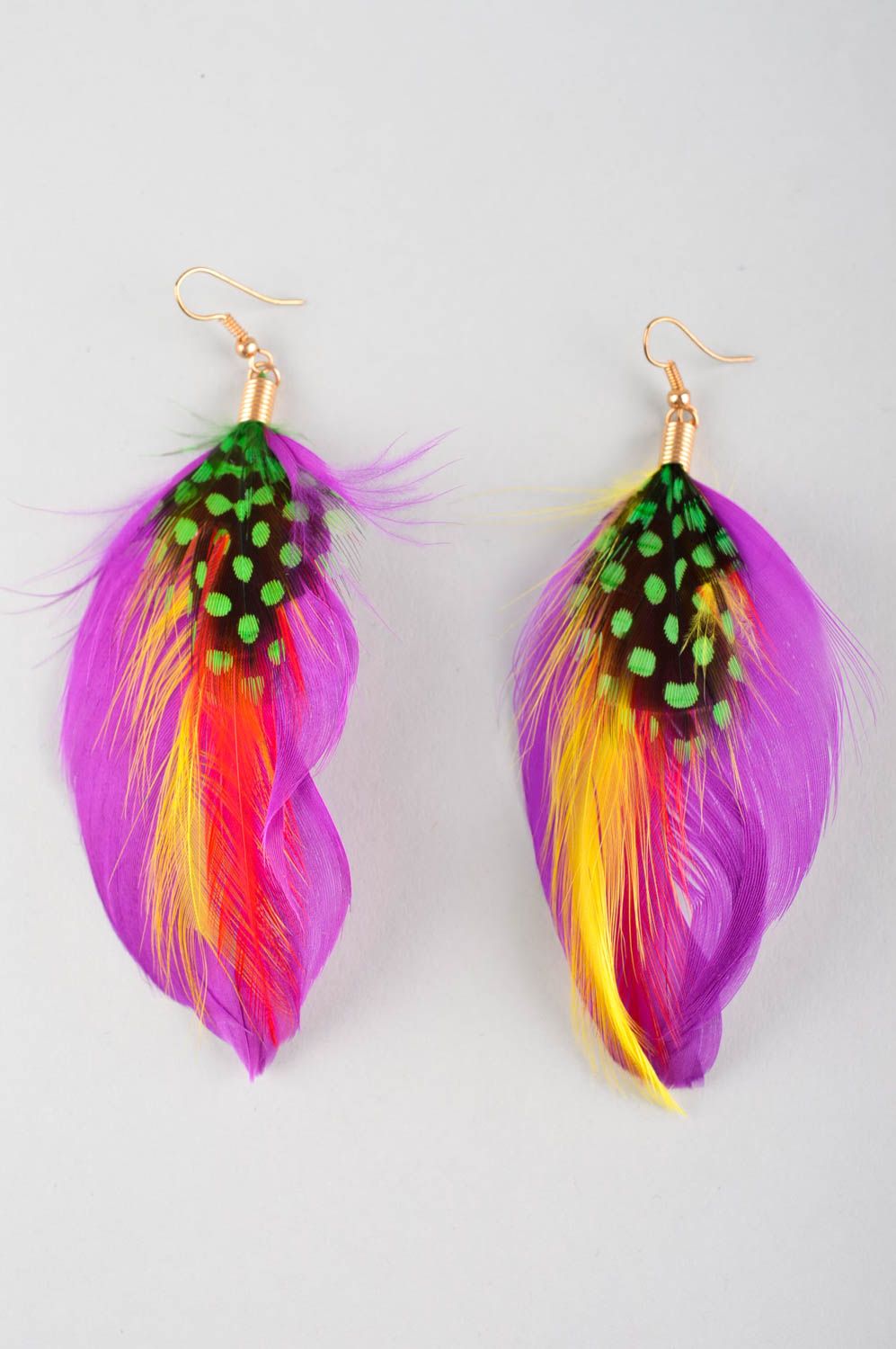 Feather earrings with charms designer accessories feather jewelry summer jewelry photo 3
