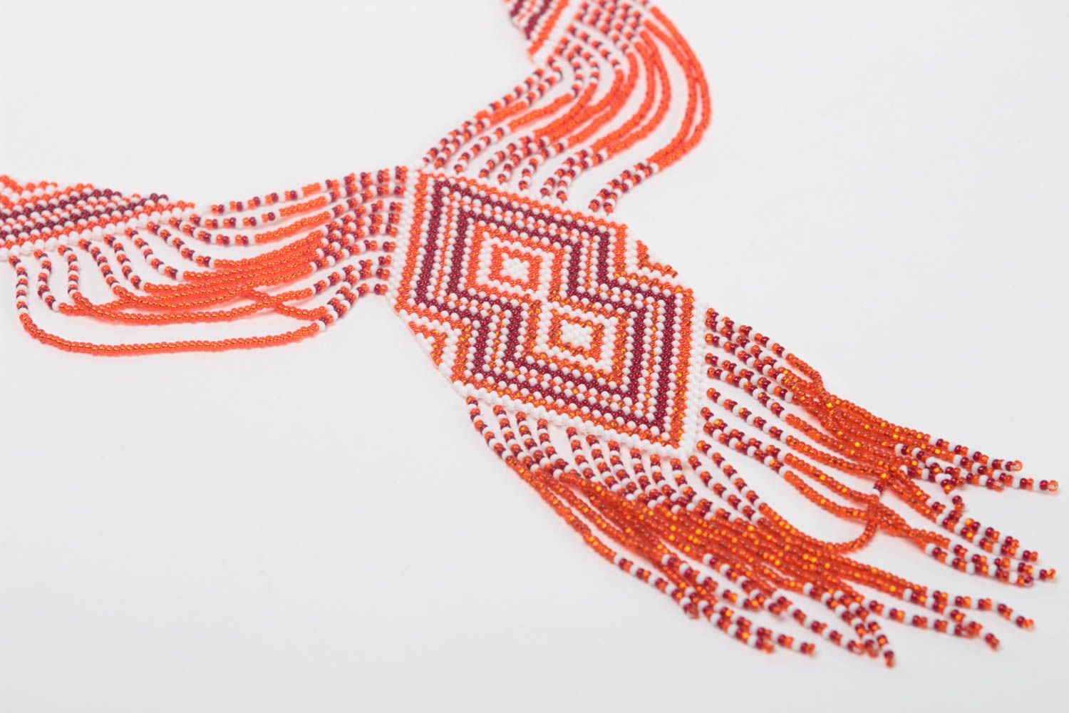 Колье из бисера ручной работы в этническом стиле гердан красный красивый фото 3