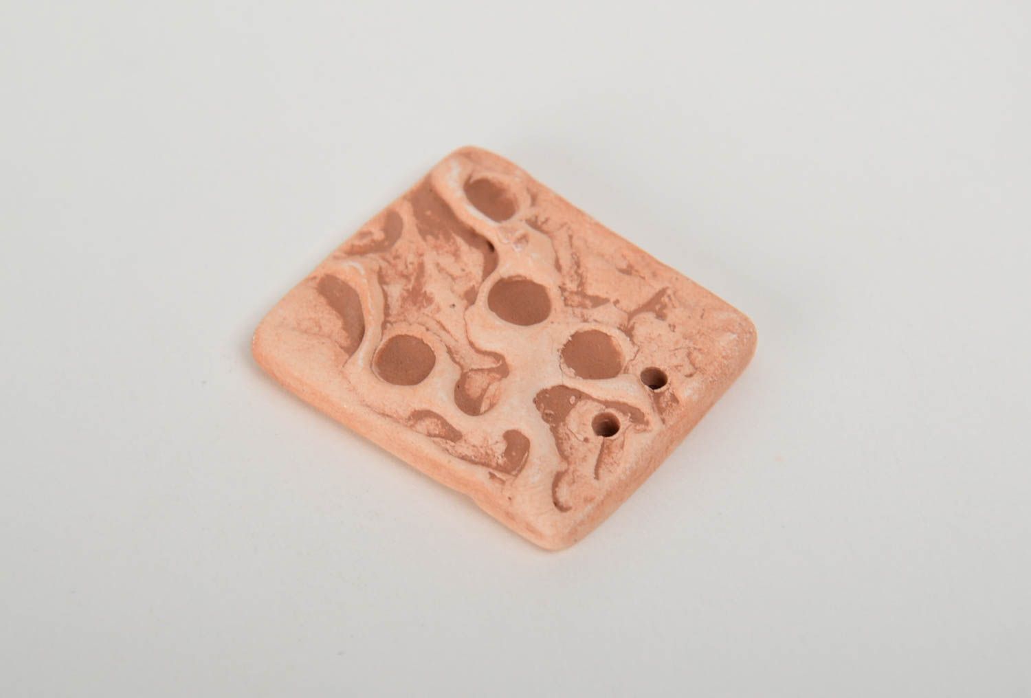 Small handmade square clay blank pendant of beige color DIY jewelry making photo 4