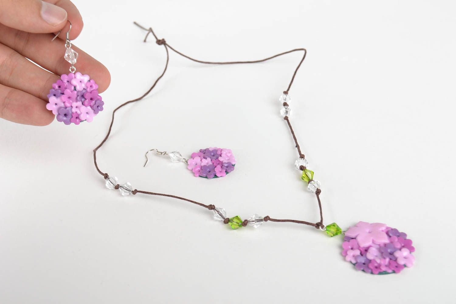 Flower jewelry handmade jewelry set dangling earrings pendant necklace gift idea photo 2