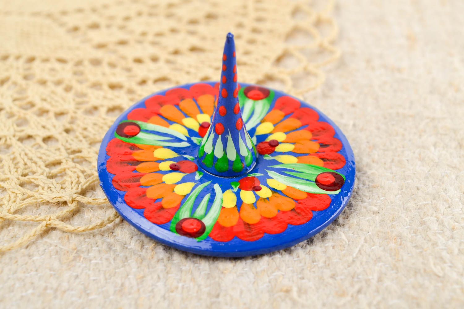 Unusual handmade wooden spinning top humming top for kids childrens toys photo 1