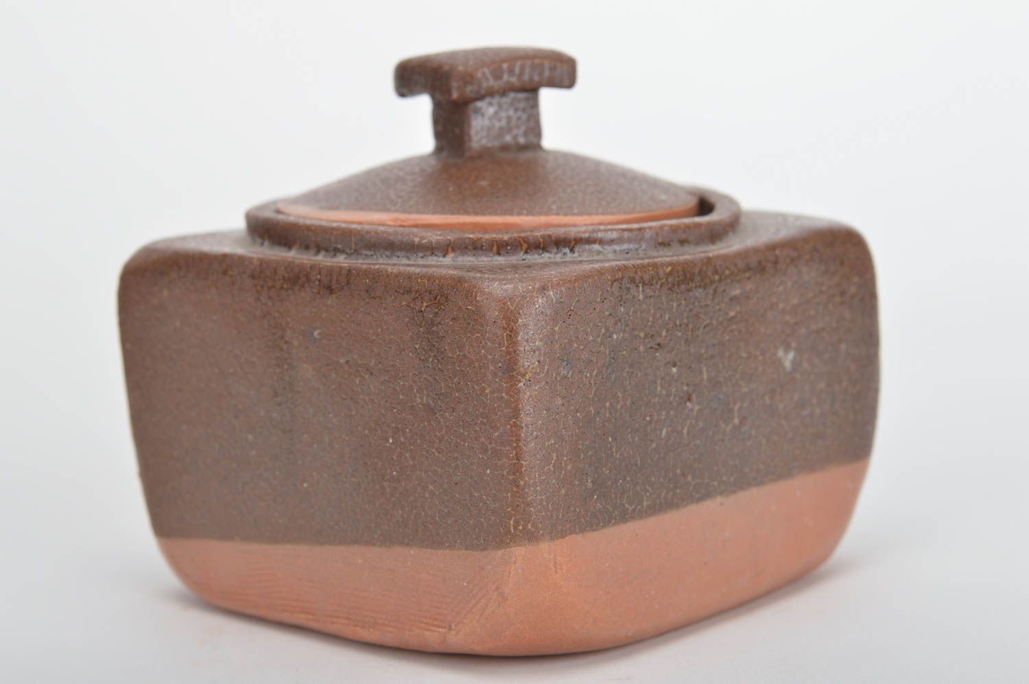 Beautiful cute unusual brown handmade ceramic sugar bowl with painting photo 1