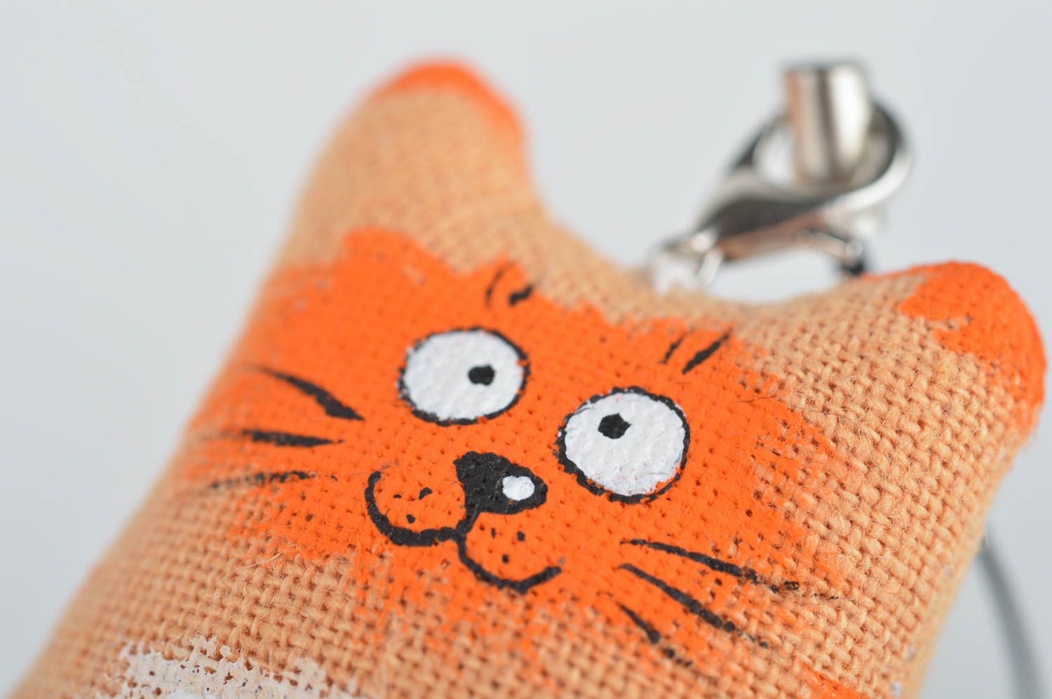 Porte-clé chat fait main Breloque sac Cadeau original roux tissu coton photo 4