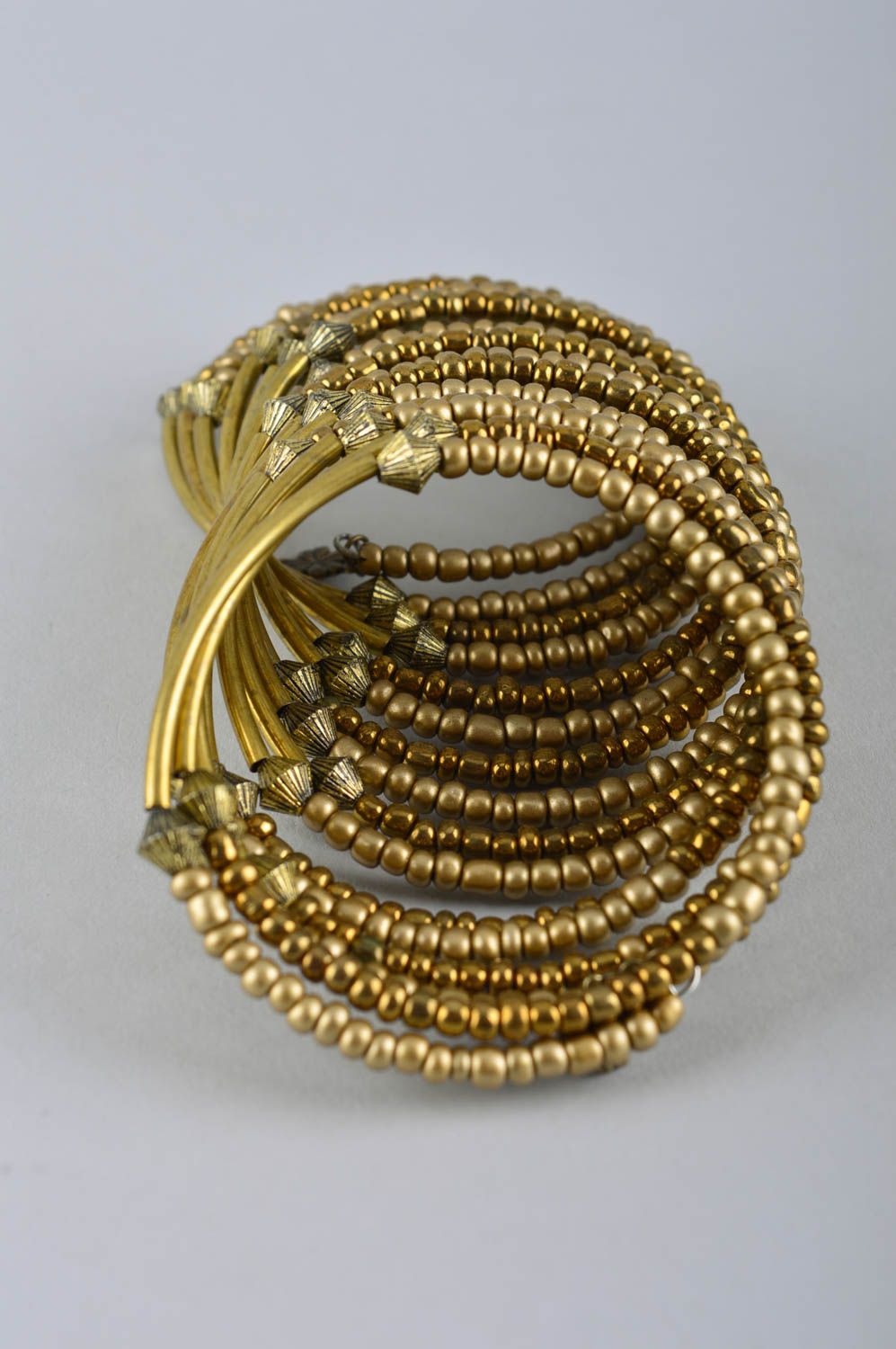 Bracelet anneaux Bijou fait main large multirang couleur dorée Cadeau femme photo 3