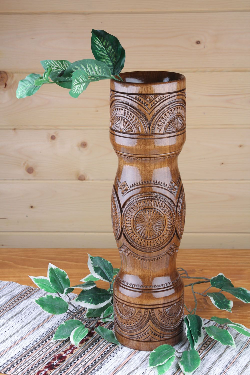 5 inches handmade wooden vase with hand carvings 4 lb photo 1