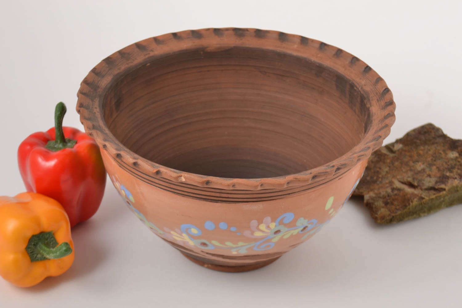 Küchen Geschirr Schüssel aus Ton handmade Schüssel Keramik bemalt 4 Liter foto 1