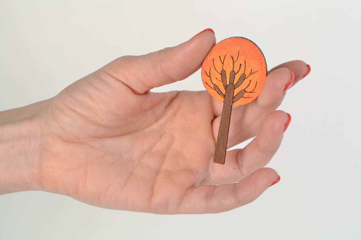 Handmade designer painted wooden brooch with pin bright accessory Autumn Tree photo 2