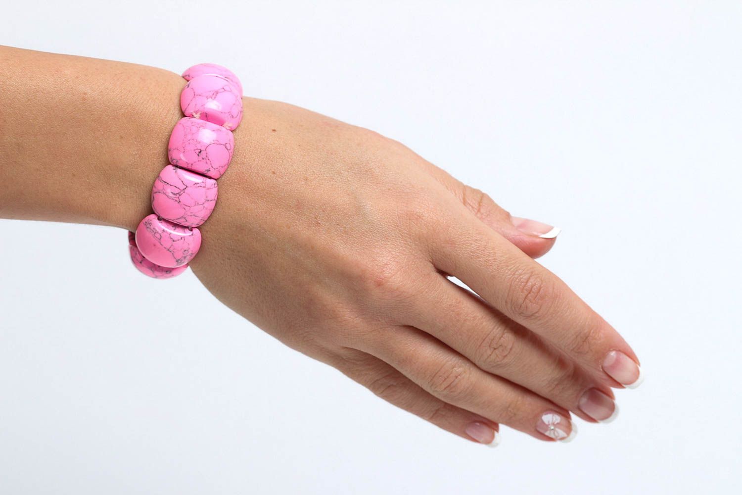 Браслет из бирюзы браслет ручной работы браслет с натуральным камнем розовый фото 5