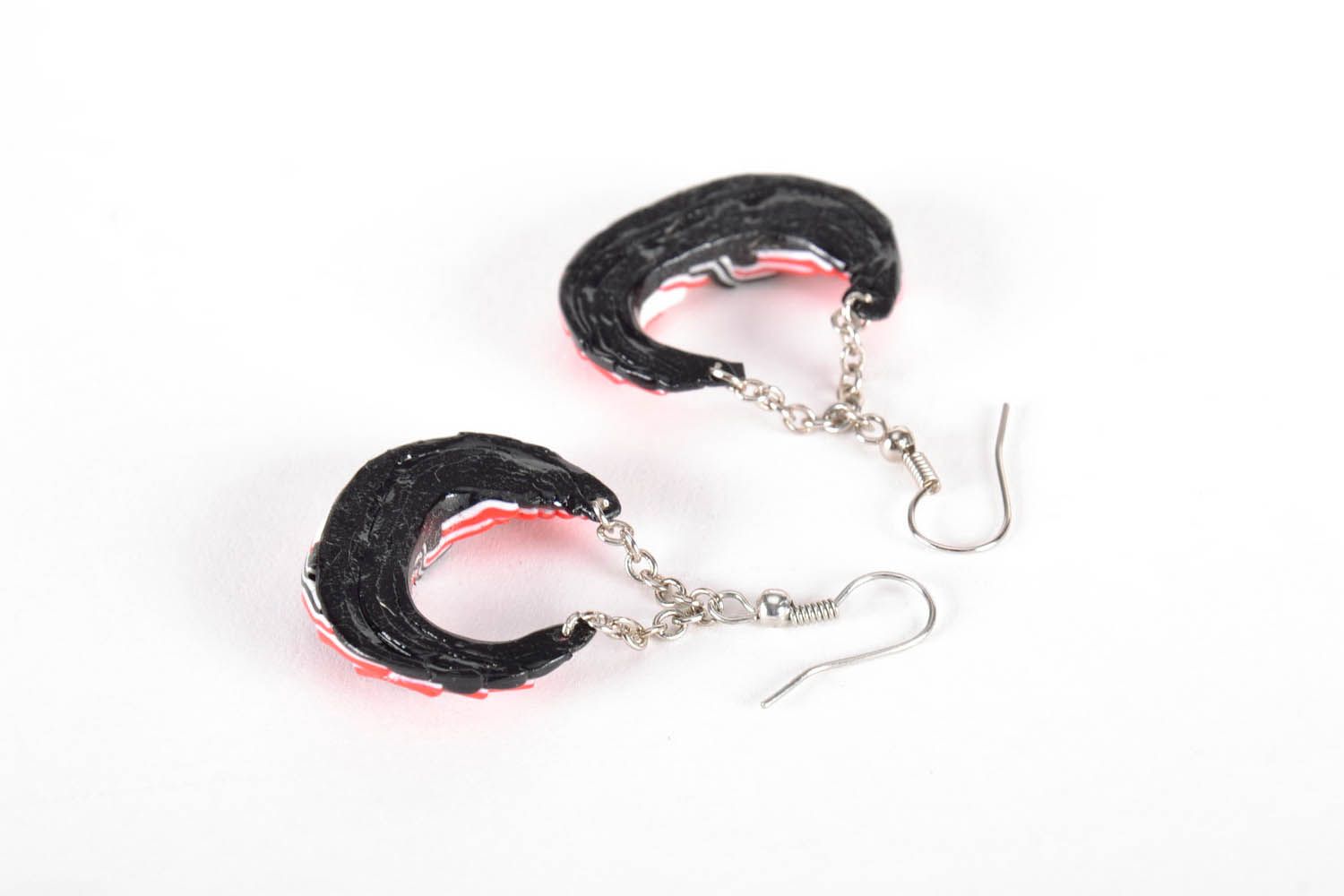 Red and Black Earrings Made of Polymer Clay photo 2