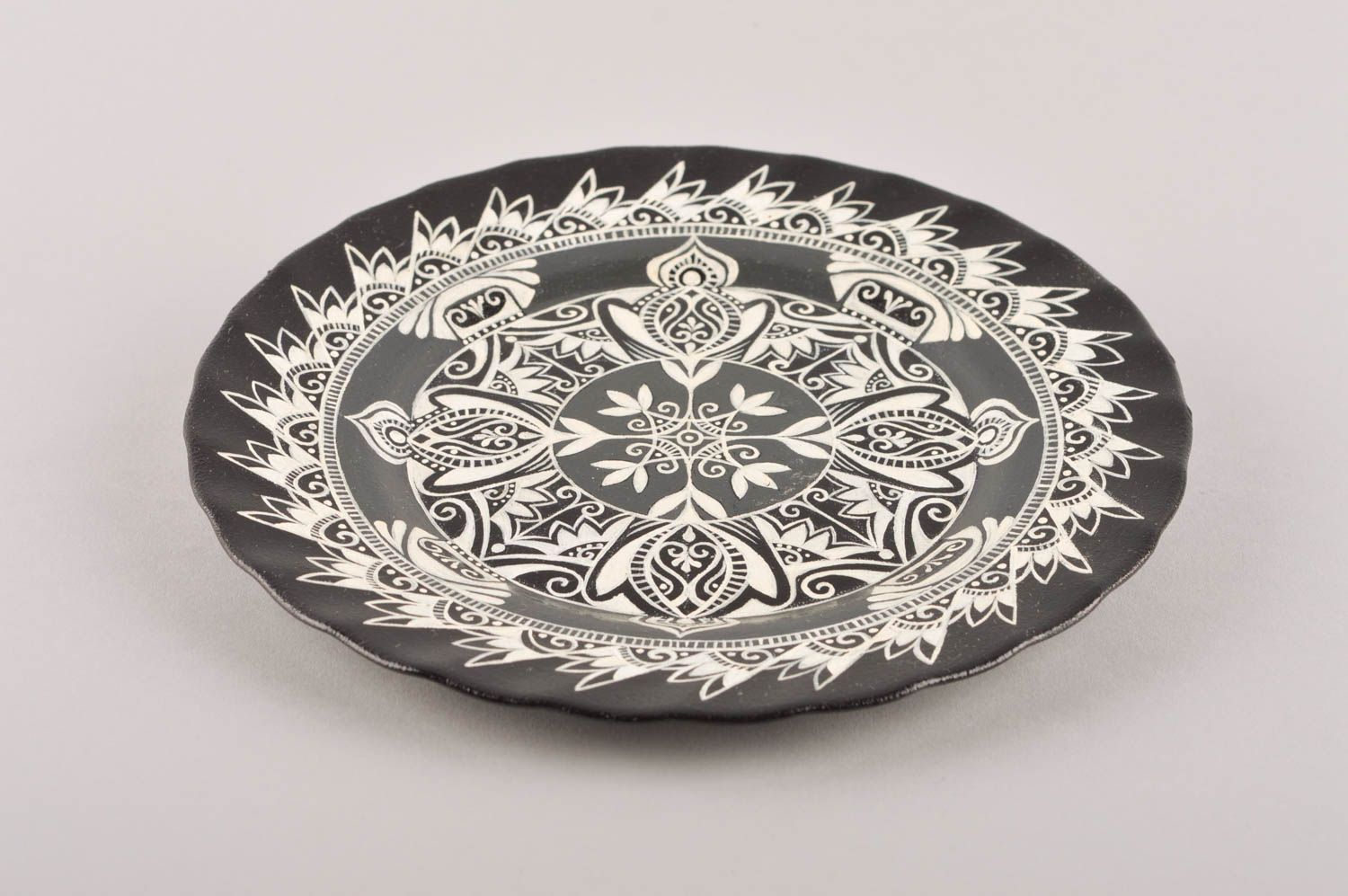 Handmade gemusterter Keramik Wandteller Küchen Deko Wohn Accessoire grau foto 4