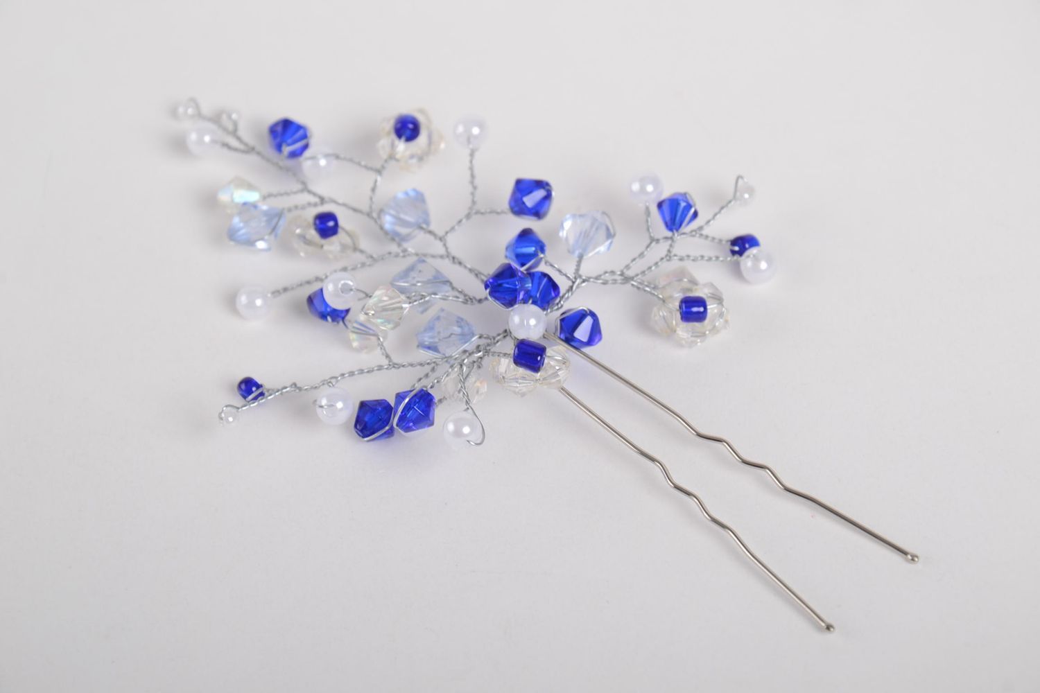 Blau weiße Haarnadel mit Perlen handgemachter Schmuck Haar Accessoire zart foto 3