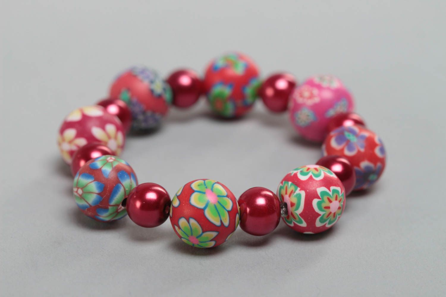 Beautiful children's handmade polymer clay wrist bracelet with beads designer photo 4