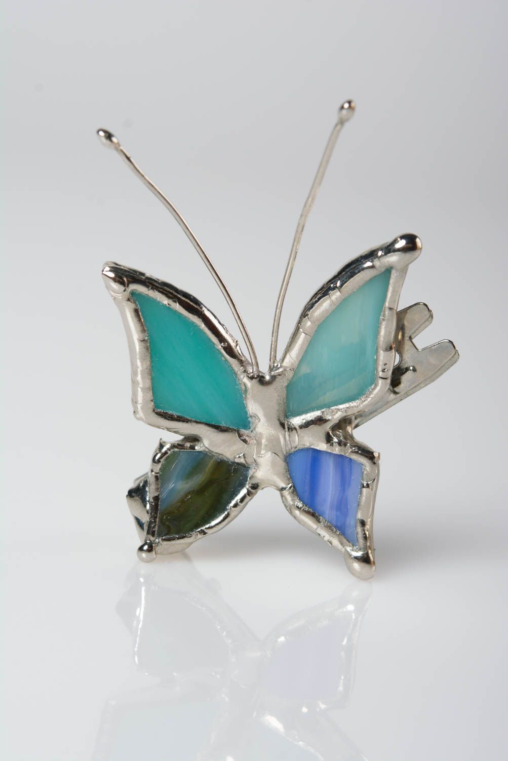 Barrette à cheveux en forme de papillon originale en verre vitrail faite main photo 1