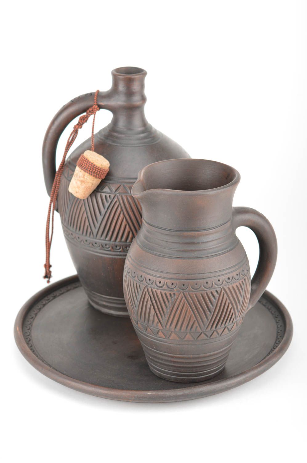 Keramik Geschirr Set handmade Keramik Krug Tablett rund Keramik Flasche braun foto 5