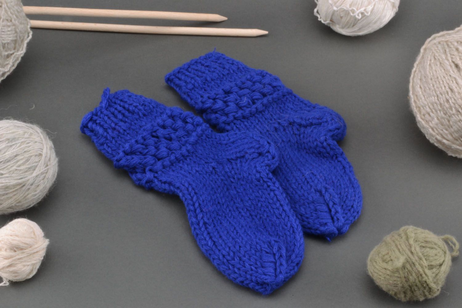Calcetines de lana tejidos a mano Azules	 foto 1