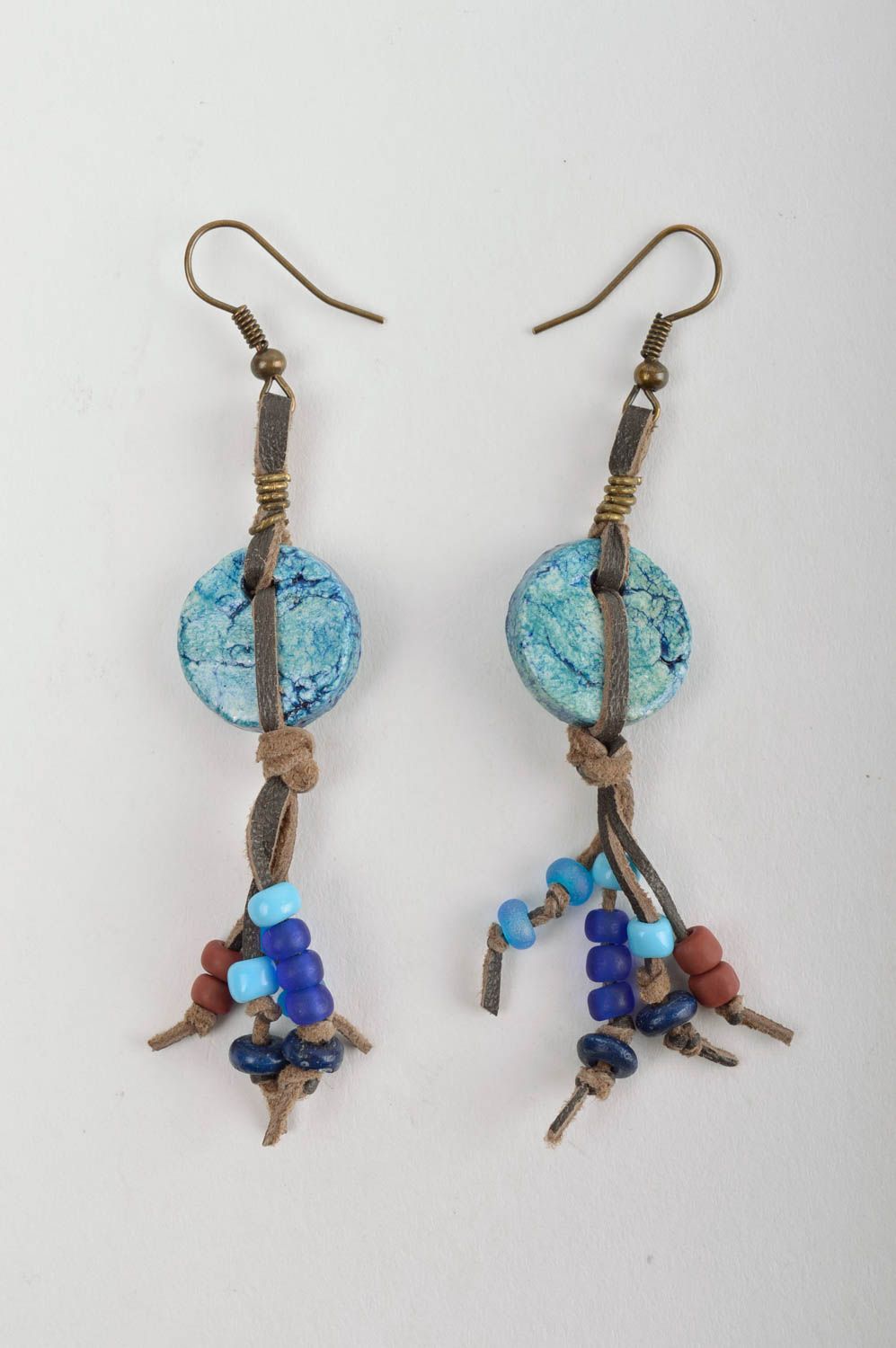 Long handmade earrings dangle leather earrings molded plastic earrings gift idea photo 3