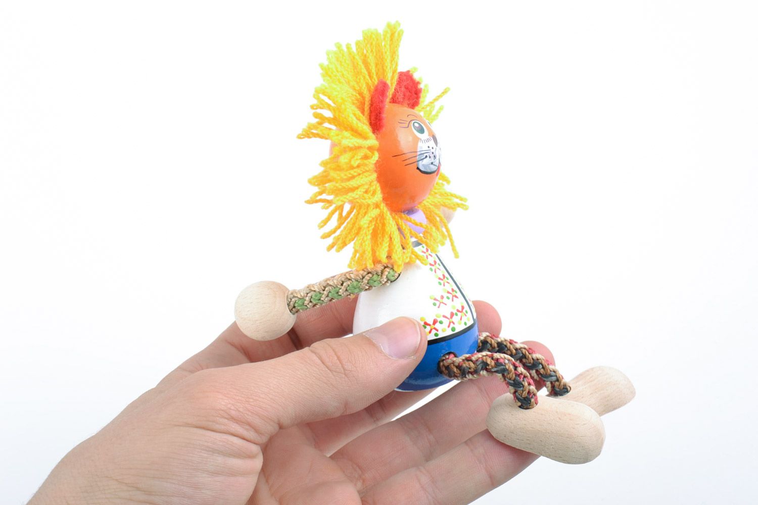 Designer small beech wood eco toy painted with natural dyes lion in ethnic suit photo 2