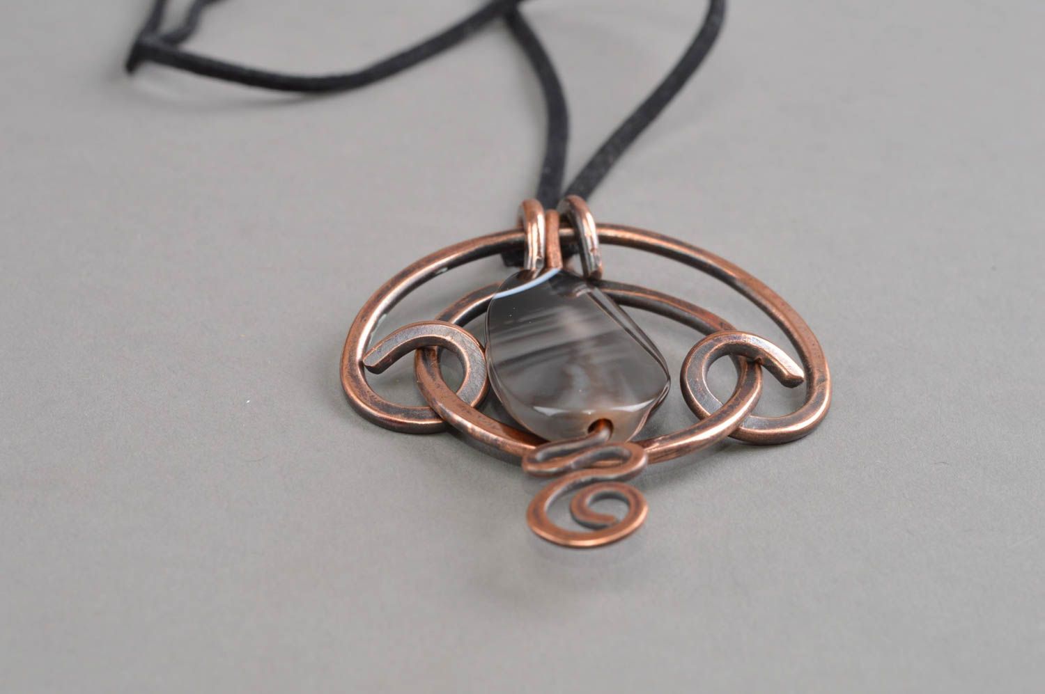Natural stone pendants handmade copper necklace designer accessories for women photo 3