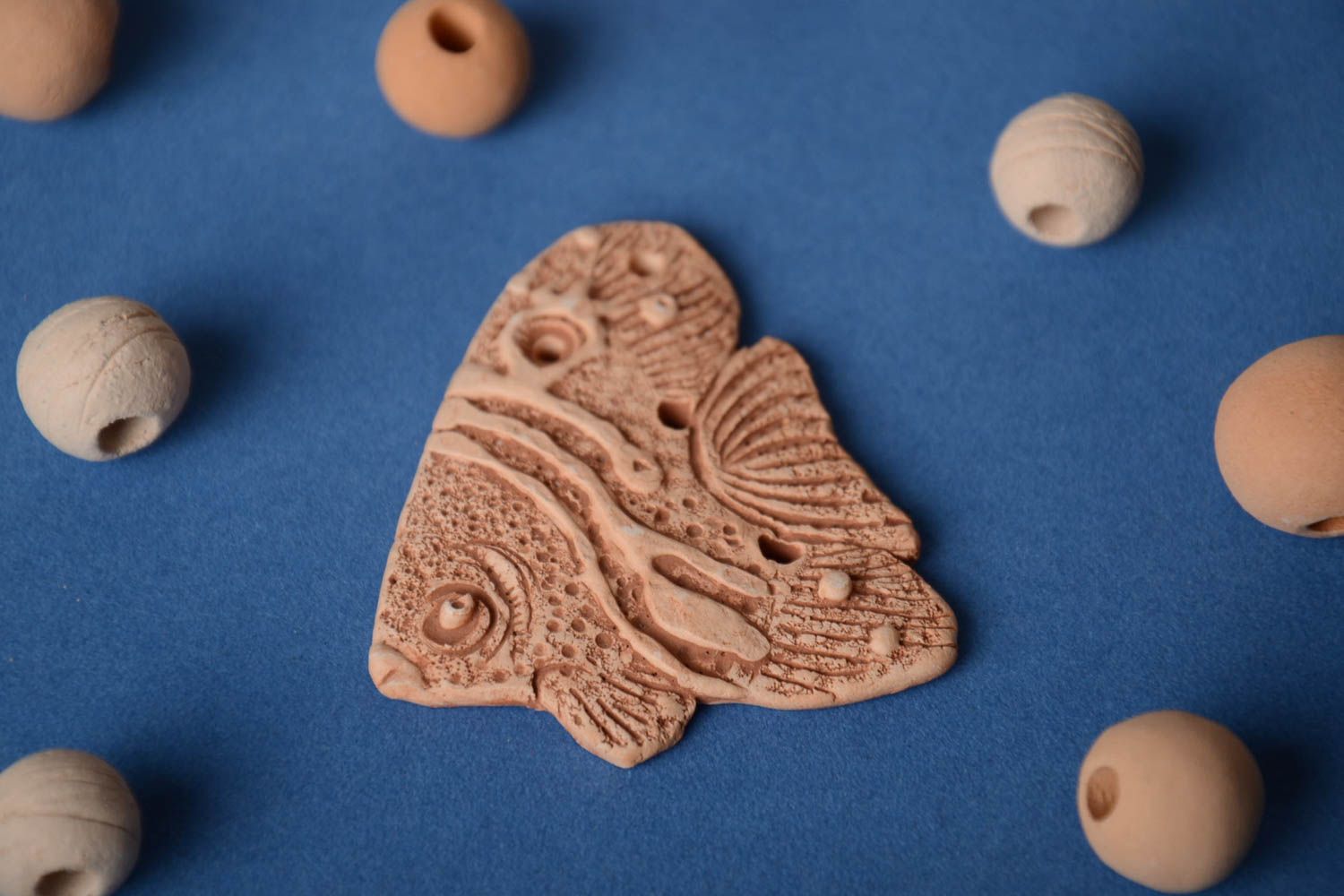 Handmade designer clay blank pendant for painting Fish jewelry making supplies photo 1