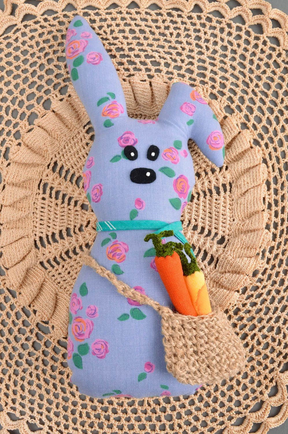 Handmade bright linen toy soft beautiful rabbit toy cute present for kids photo 1
