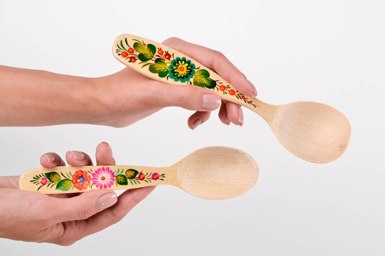 Handmade designer wooden spoons 2 painted spoons ware in ethnic style photo 2